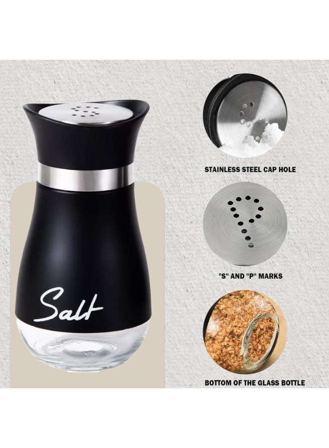 ChicAbode 2 PCS Stainless Steel and Glass Salt and Pepper Shaker Set with Holder | Black and White Salt and Pepper Shakers Kitchen Essential | Durable and Elegant Design (Black&White) - Image 4